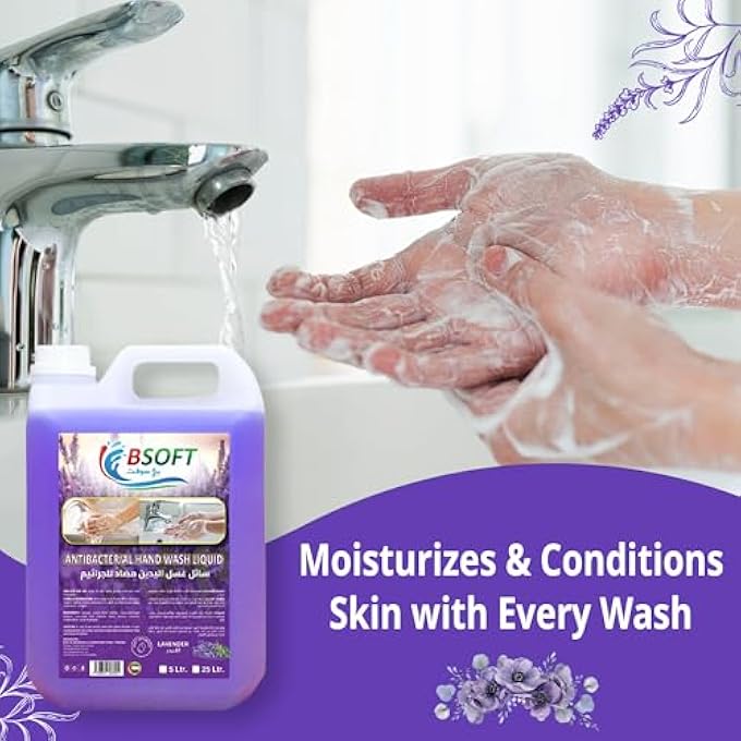BSOFT HANDWASH LIQUID 5L (PACK OF 2) | ANTIBACTERIAL HANDWASH REFILL | GENTLE ON SKIN, TOUGH ON GERMS | MOISTURIZING & LONG-LASTING HAND WASH WITH LAVENDER FRAGRANCE - Image 5